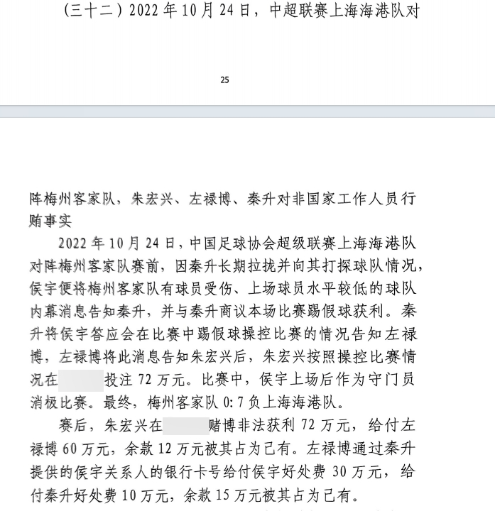 網(wǎng)傳判決書：梅州0-7海港，梅州守門員侯宇收30萬好處費消極比賽