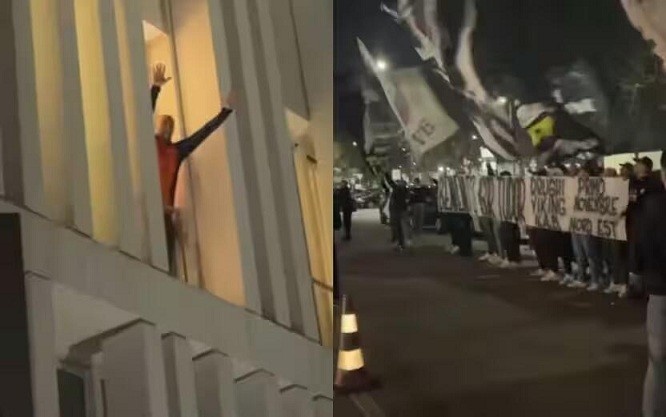 都體：尤文球迷來到酒店外支持新主帥，圖多爾向球迷們揮手致意